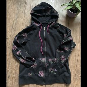 Black/Floral Zip Hoodie
